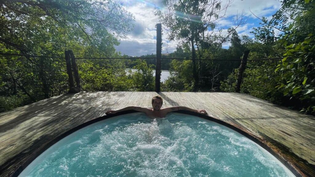 Liam Gilliver in the jacuzzi at Finn Lough